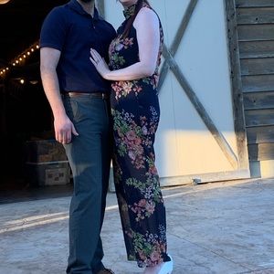 Navy Blue Floral Body Suit